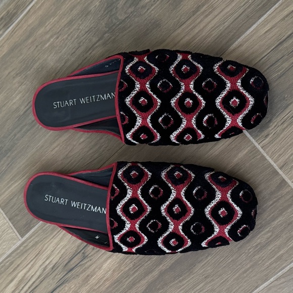 Stuart Weitzman Mulearky Red Black Geometric Slip-on Mule Flats - Picture 2 of 5
